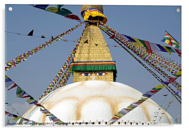 The Tibetan stupa in Bodnath, Nepal Acrylic by Alexandra Lavizzari