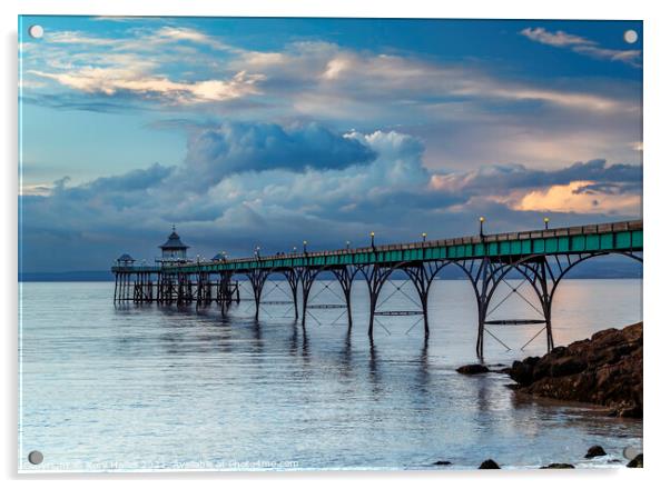 Clevedon Pier with stormy clouds Acrylic by Rory Hailes