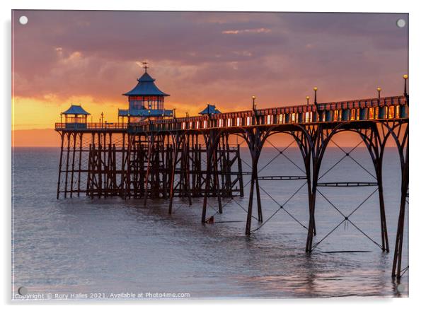Clevedon pier at sunset Acrylic by Rory Hailes