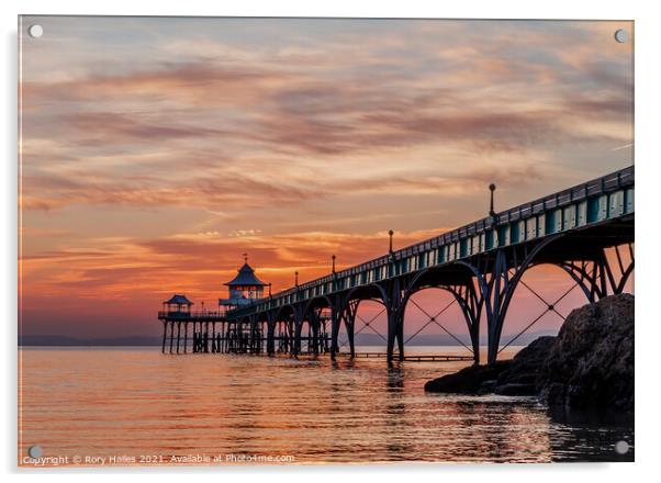 Clevedon Pier at Sunset Acrylic by Rory Hailes