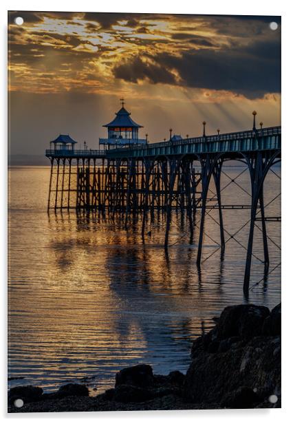Clevedon Pier at sunset on a calm evening Acrylic by Rory Hailes