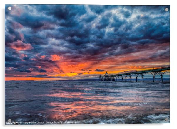 Clevedon Pier at sunset digitally manipulated Acrylic by Rory Hailes