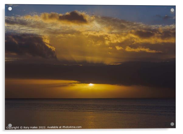 The sun breaking through the cloud cover over the Bristol channel Acrylic by Rory Hailes