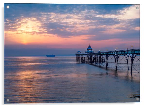 Clevedon Pier with vessel heading to Bristol docks Acrylic by Rory Hailes