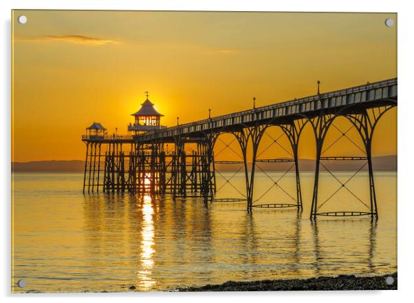 Clevedon Pier with a streak of sunlight Acrylic by Rory Hailes