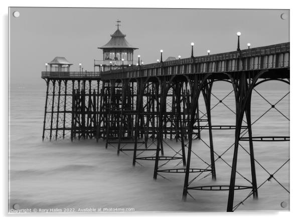 Black and  white Clevedon Pier Acrylic by Rory Hailes