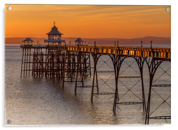 Clevedon pier at sunset Acrylic by Rory Hailes