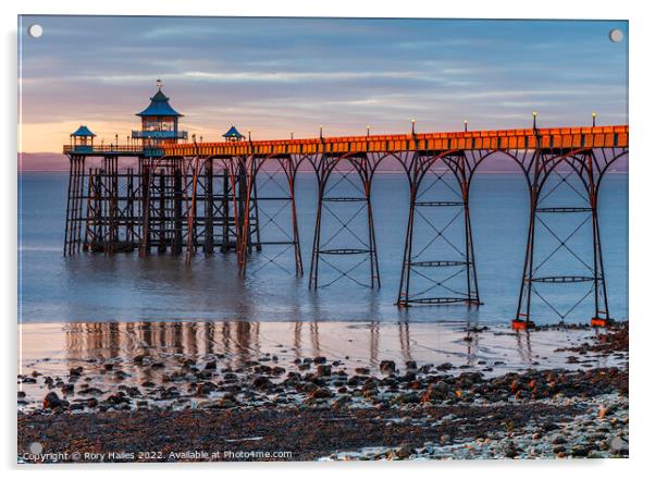 Clevedon Pier at sunset with a low tide Acrylic by Rory Hailes