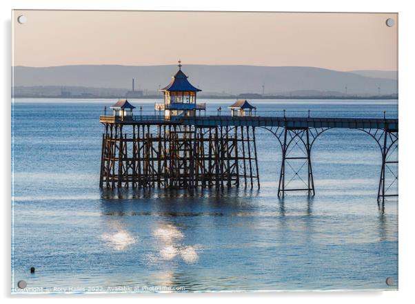 Clevedon Pier with sunlight reflecting onto the sea Acrylic by Rory Hailes