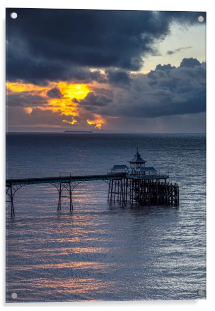 Clevedon pier at sunset Acrylic by Rory Hailes