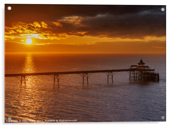 Clevedon Pier at sunset just before the sun disapp Acrylic by Rory Hailes