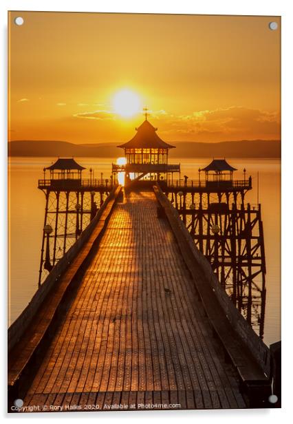Clevedon Pier with a golden reflection Acrylic by Rory Hailes