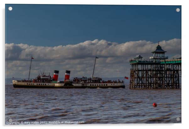 PS Waverley leaving Clevedon Pier Acrylic by Rory Hailes