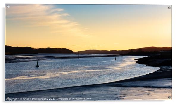 River Dee estuary at sunset in winter at Kirkcudbright, Scotland Acrylic by SnapT Photography