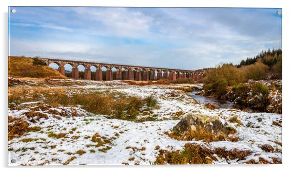 Big Water of Fleet and railway viaduct, surrounded by snow in the winter Acrylic by SnapT Photography