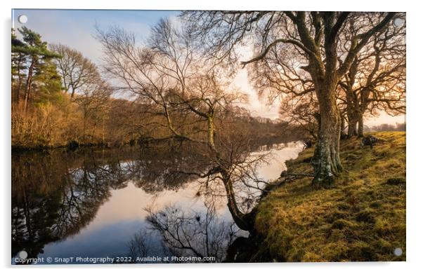 A treelined trail along the Water of Ken river at Kendoon at sunset in winter Acrylic by SnapT Photography