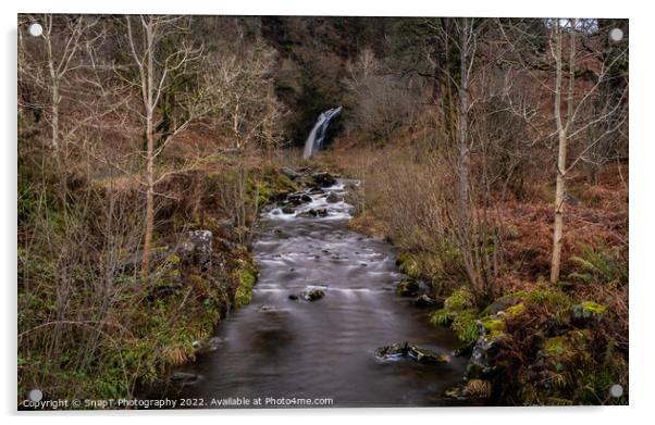 Grey Mare's Tail Waterfall and burn in winter, Galloway Forest Park, Scotland Acrylic by SnapT Photography