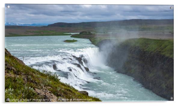 Tourists at the Gullfoss Waterfall on the Hvita River, Golden Circle, Iceland Acrylic by SnapT Photography