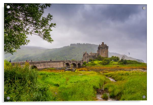 Looking out to Eilean Donan Castle, where three sea lochs meet, Loch Duich, Loch Long and Loch Alsh, on an overcast day in the Sco Acrylic by SnapT Photography