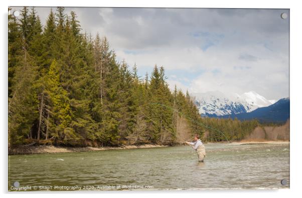 A fly fisherman casting on the Kalum River in British Columbia, Canada Acrylic by SnapT Photography