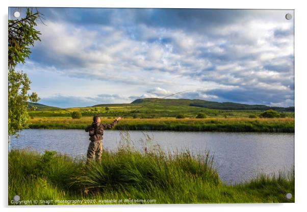 A fisherman fly fishing in the evening on the Blac Acrylic by SnapT Photography