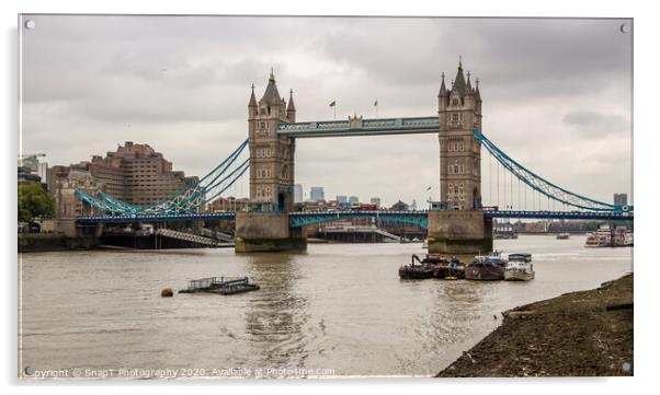 The historic Tower Bridge on the River Thames on a cloudy day in London Acrylic by SnapT Photography