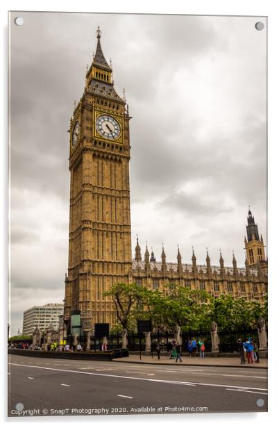 Big Ben tower clock in central London on a cloudy summers day in London Acrylic by SnapT Photography