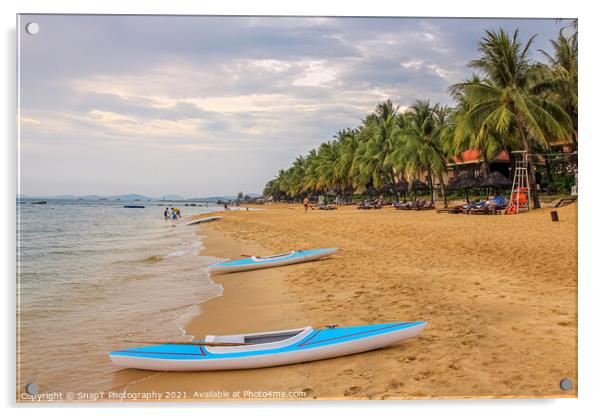 Kayaks on Ba Keo Beach in the evening sun, next to Acrylic by SnapT Photography