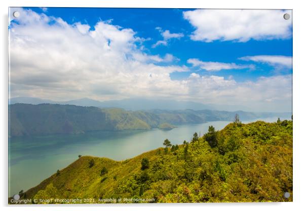 Looking south on the largest volcanic crater lake in the world, Lake Toba Acrylic by SnapT Photography