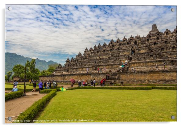 A line of tourists ascending the stairs on the Borobudur Buddhist temple, Indonesia Acrylic by SnapT Photography