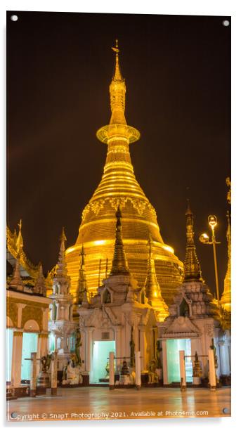 The Shwedagon Pagoda in Yangon illuminated at night Acrylic by SnapT Photography