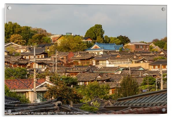 The Korean architechture in the roof tops of Bukchon Hanok Village in Seoul Acrylic by SnapT Photography
