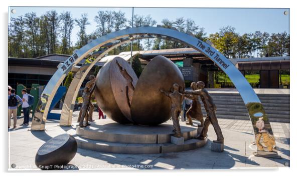 Unification sculpture at the third tunnel of aggression, Korean DMZ, South Korea Acrylic by SnapT Photography