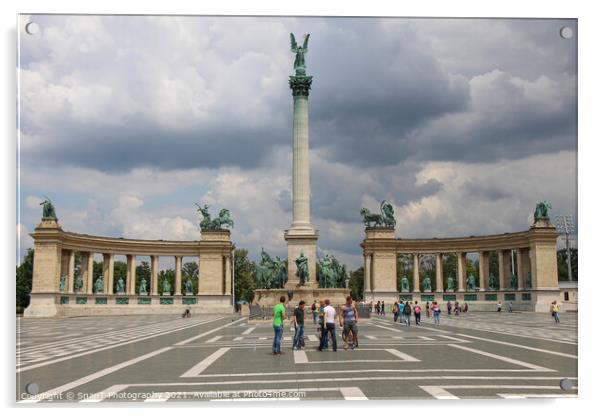 Heroes Square and Millennium Monument on a cloudy summers day in Budapest Acrylic by SnapT Photography