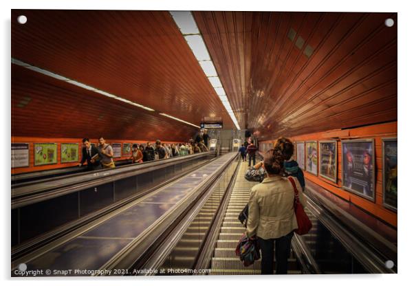 Descending the escalators into Budapest's old underground metro Acrylic by SnapT Photography