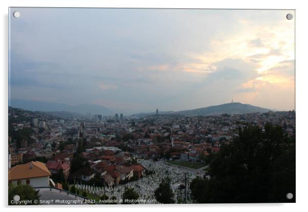 A view over the Soldier Cemetery (sehidsko mezarje Kovaci) and Sarajevo Acrylic by SnapT Photography