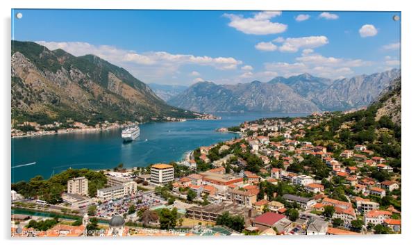 A view down the fjord at Kotor Bay, beside the old town in Kotor, Montenegro Acrylic by SnapT Photography