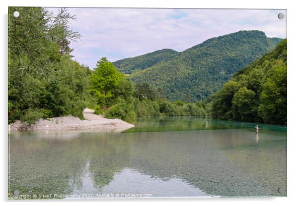 The confluence between the Soca and Tolminka Rivers at Tolmin, Slovenia Acrylic by SnapT Photography