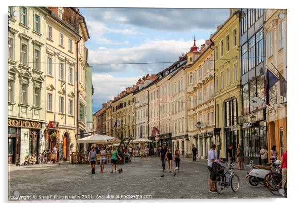 Bars and cafes in Mestni Trg, Ljubljana Town Square beside the town hall Acrylic by SnapT Photography