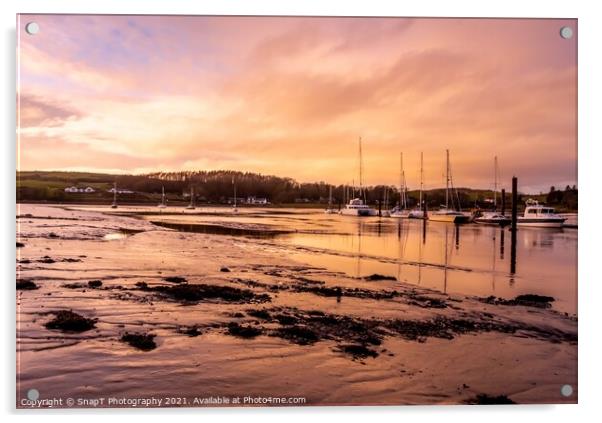 Golden Sunset over the River Dee estuary and Kirkcudbright marina Acrylic by SnapT Photography