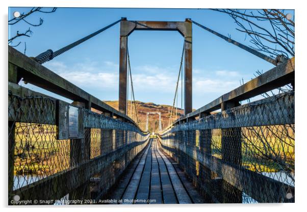 Boat Weil Wooden Suspension Bridge over the Water of Ken, Scotland Acrylic by SnapT Photography
