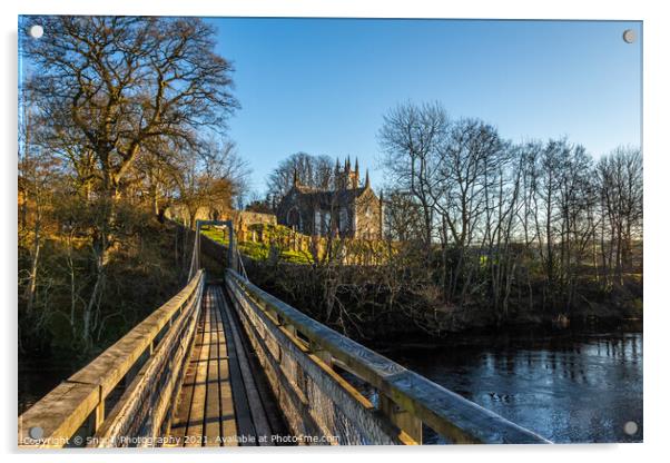 Boat Weil Wooden Suspension Bridge over the Water of Ken, Scotland Acrylic by SnapT Photography