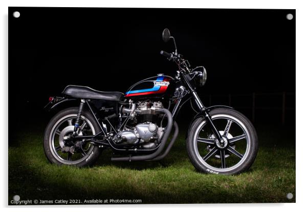Classic Triumph at night Acrylic by James Catley