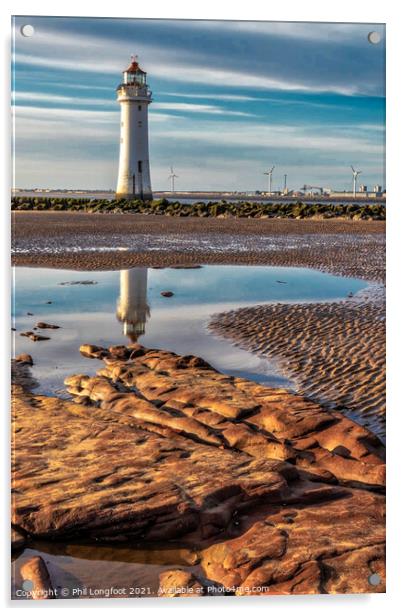New Brighton Lighthouse Reflection Acrylic by Phil Longfoot