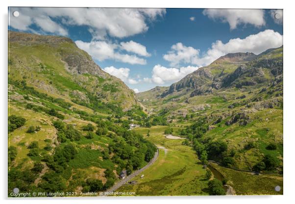 Nant Peris at the beginning of Llanberis Pass Snowdonia Acrylic by Phil Longfoot