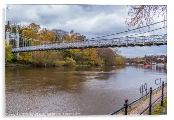 Suspension bridge River Dee. Acrylic by Phil Longfoot