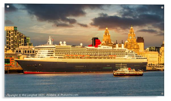 RMS Queen Mary leaves Liverpool  Acrylic by Phil Longfoot