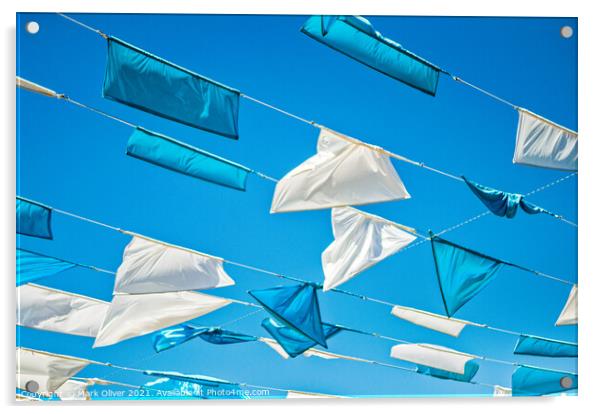 Blue and White Flags Acrylic by Mark Oliver