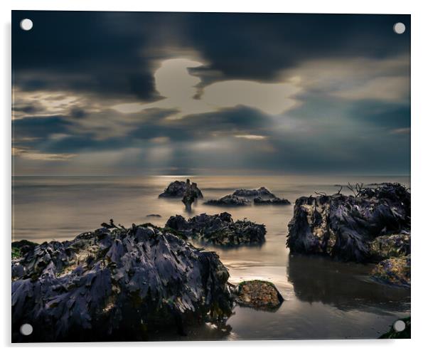 A Seaside Long Exposure - The Warren Folkstone Kent Acrylic by Billy McGarry