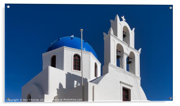 Santorini Church Dome and Bell Tower. Acrylic by Ron Thomas